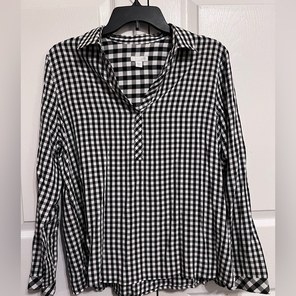 J Jill black and white Gingham popover top. Size S - Picture 3 of 6